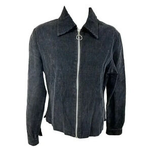 5.7.9. black corduroy zip up shirt jacket women's circle zip size Small